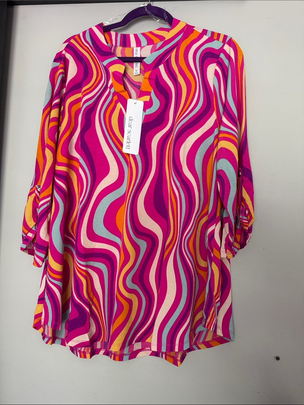 Dear Scarlett Pink Multi-Color Wave Print Tunic Top